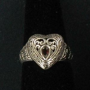 Carved Sterling & Garnet Heart Dress Ring
